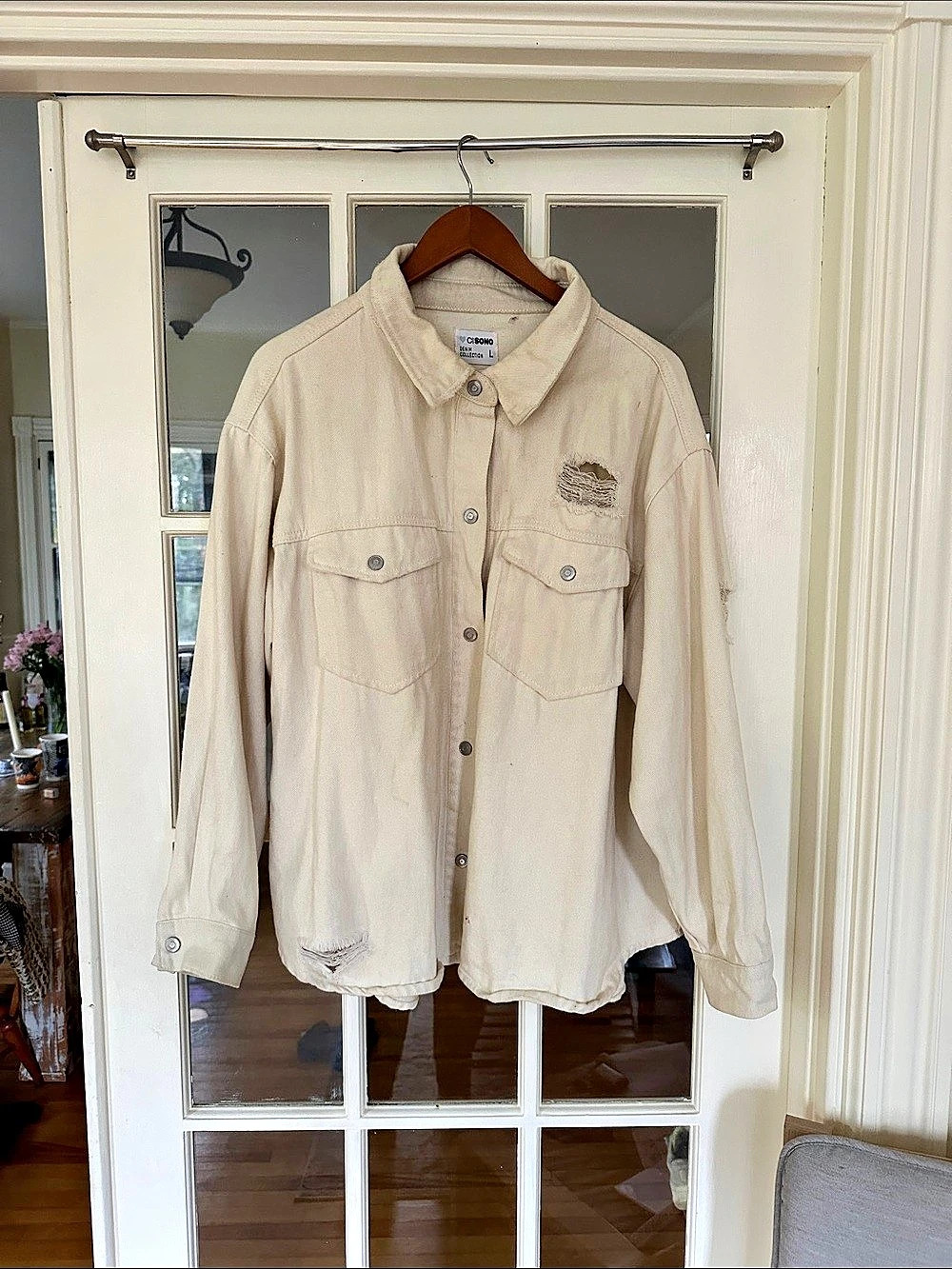 Distressed Utility Jacket in Cream
